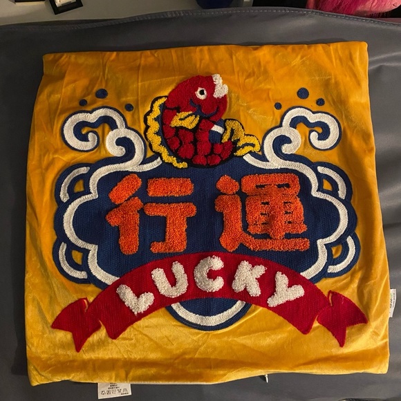 Chinese 3D Embroider Koi Fish Pillowcase Pillow Lucky Decorative Oriental Yellow - Picture 2 of 6